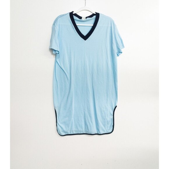 Ched by Anvil Womens Blue Polycotton Over Size Tee V Neck Short Sleeve One Size - Picture 1 of 6